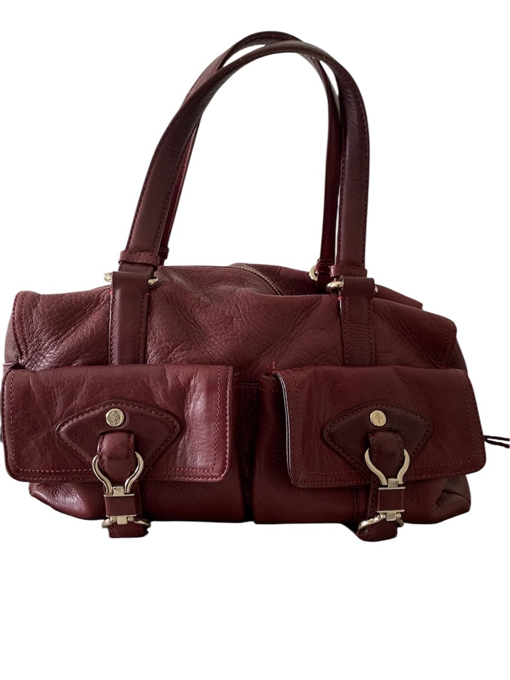 Cole Haan Burgundy Double-Pocket Leather Shoulder Bag